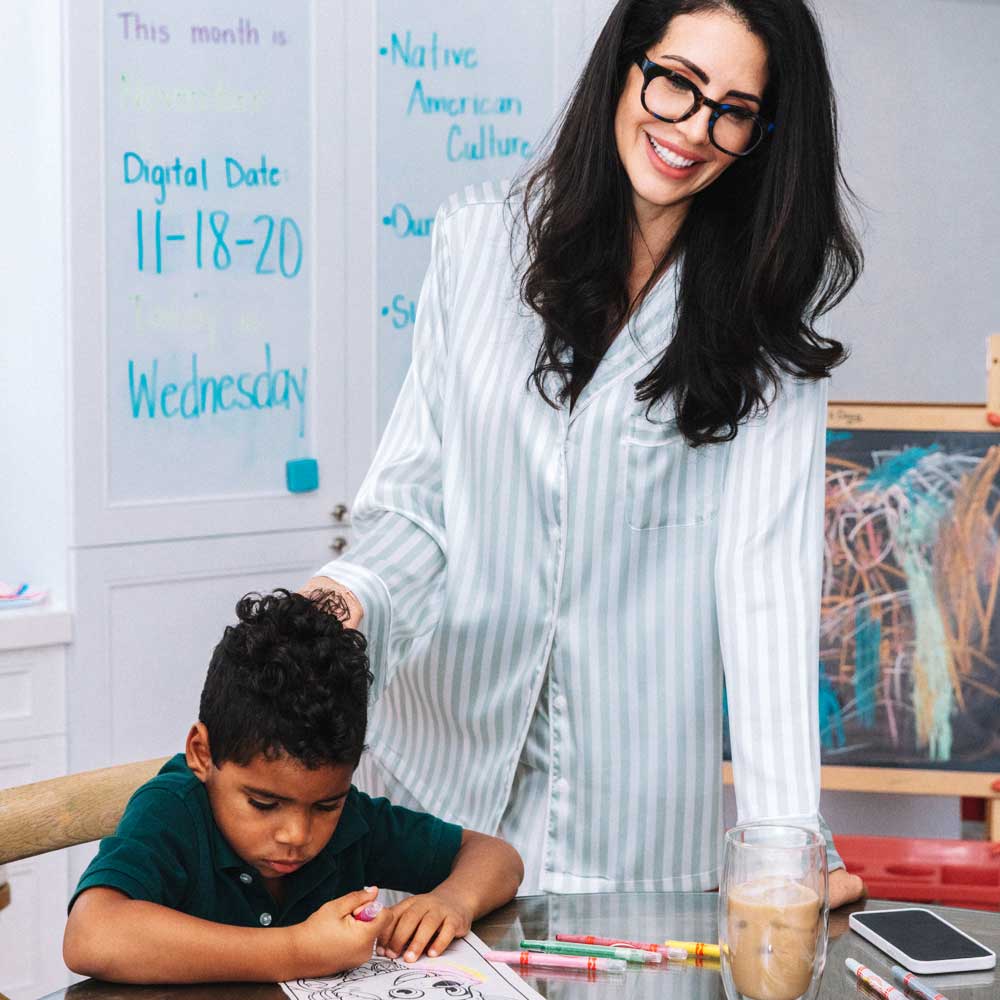 Mother of four, Hope Dworaczyk Smith, makes morning time fun for son.