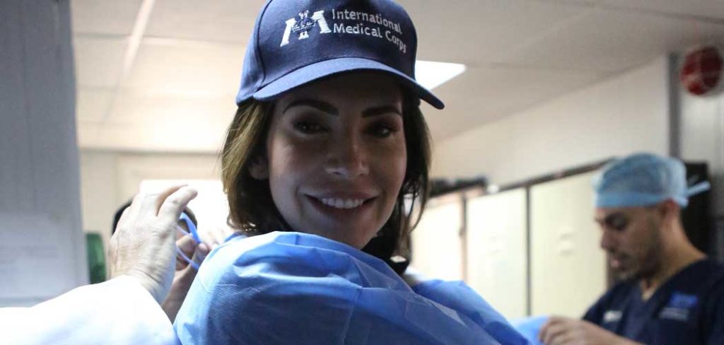 Hope Dworaczyk Smith at refugee camp with International Medical Corps