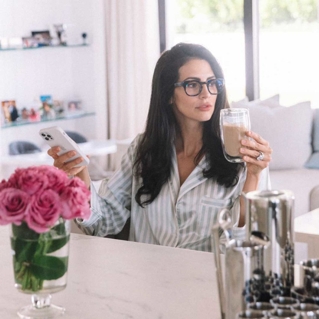 Entrepreneur and CEO, Hope Dworaczyk sits in her kitchen to start her day off with a cup of coffee.