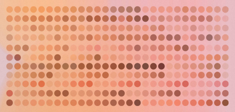 Circles of different skin tones appear on a red-toned background