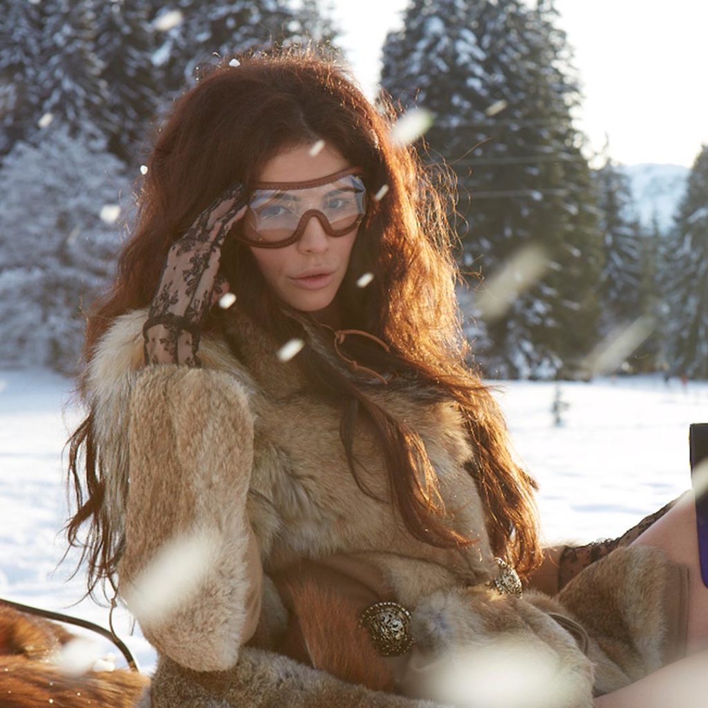 Model and MUTHA founder Hope Dworaczyk poses in snow wearing furs and boots