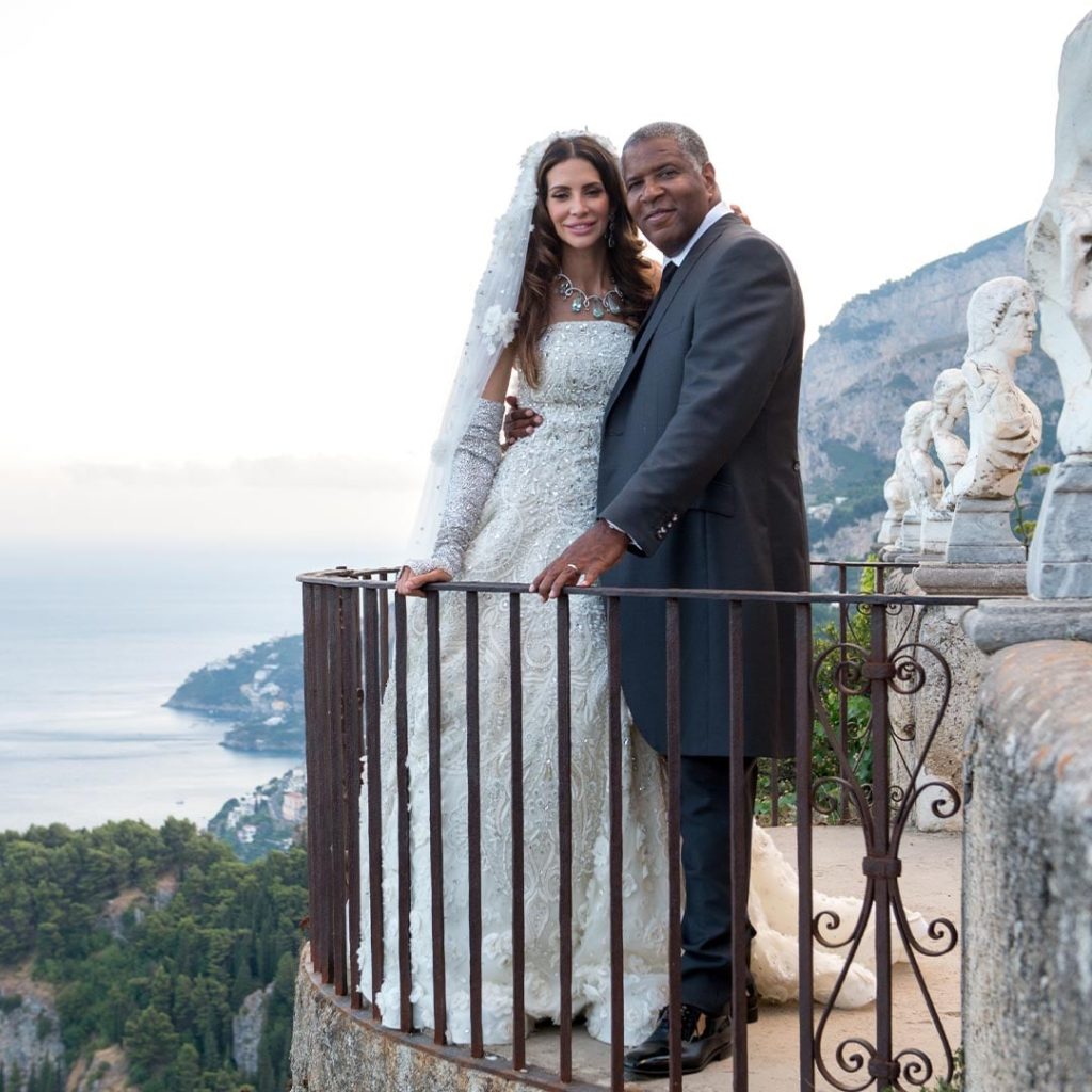 Hope Dworaczyk and Robert F. Smith stand close to one another on their wedding day